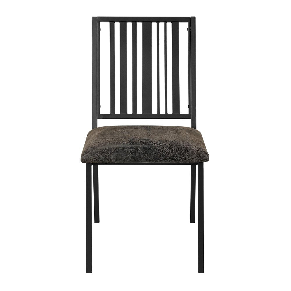 Set of Two Black Faux Leather Slat Back Dining Side Chairs