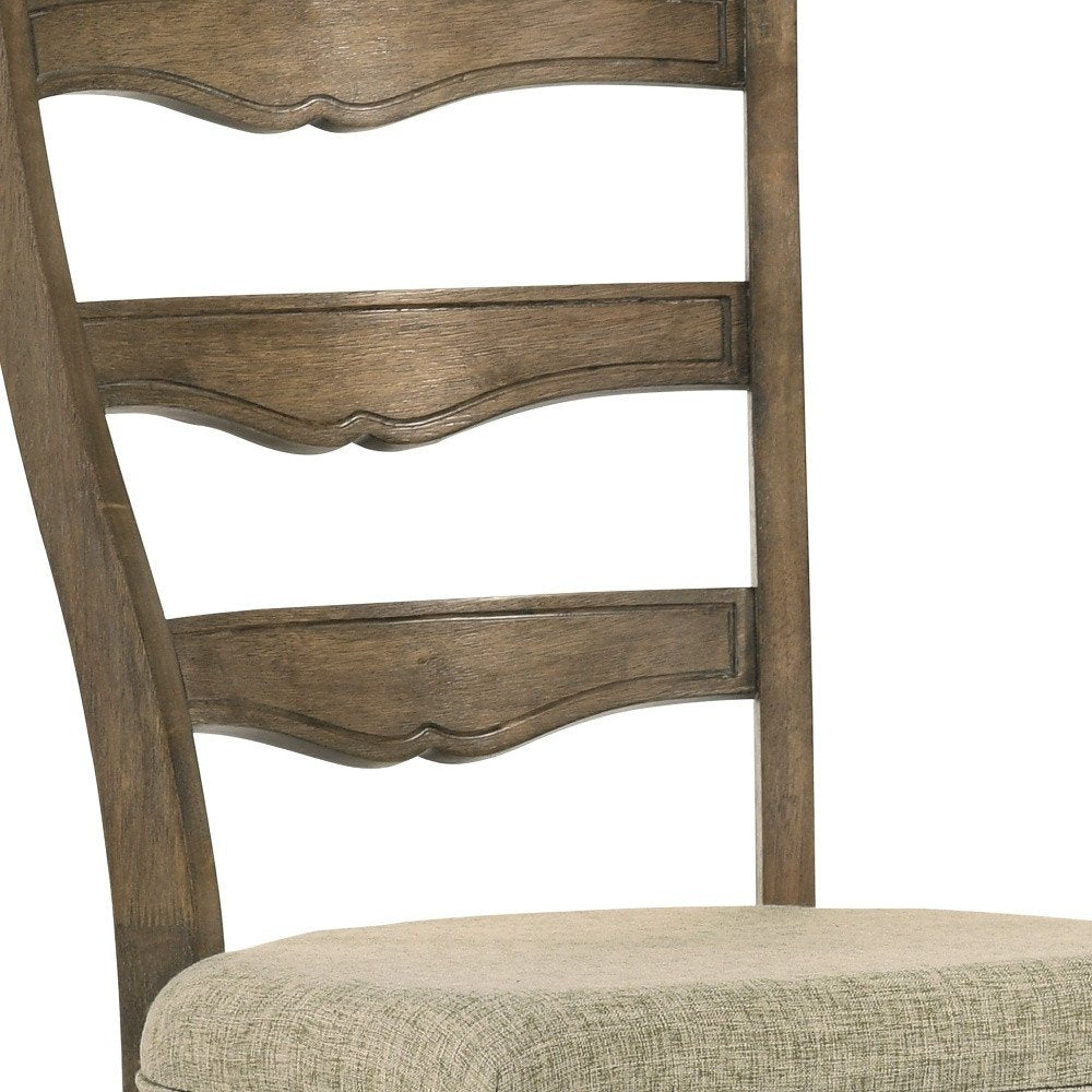 Set of Two Gray and Oak Fabric Open Back Dining Side Chairs
