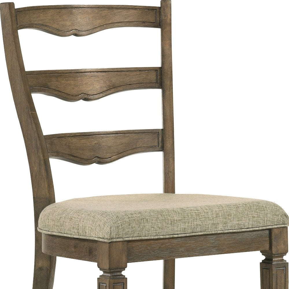 Set of Two Gray and Oak Fabric Open Back Dining Side Chairs