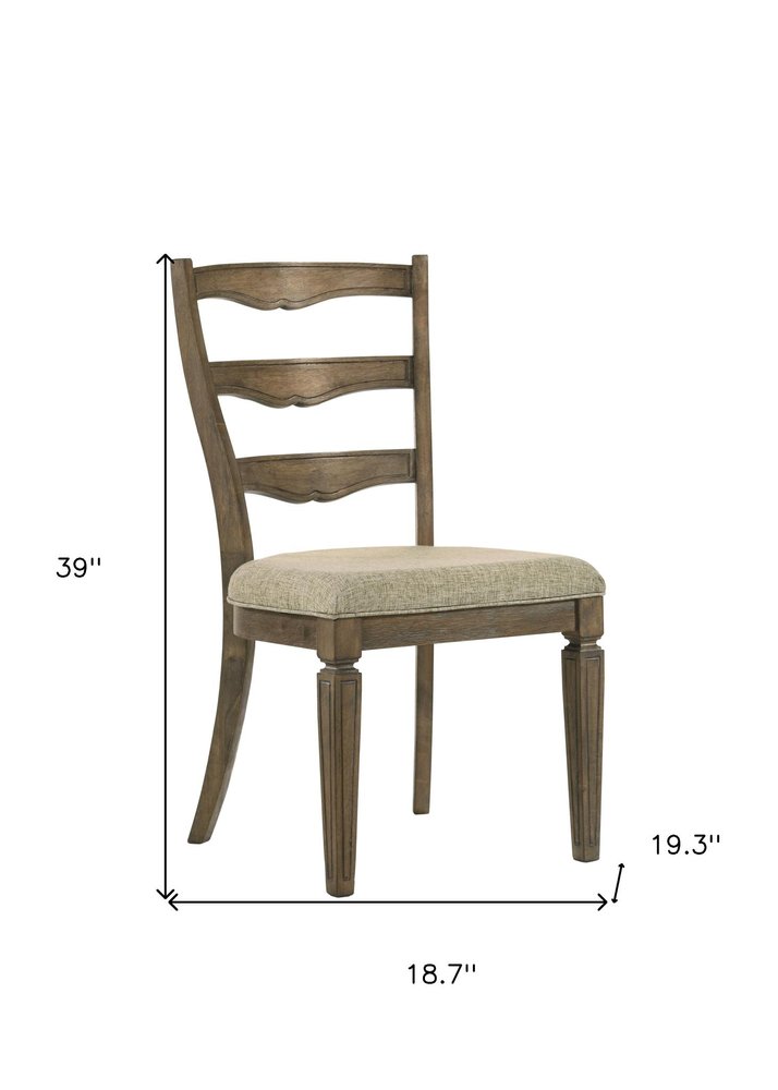 Set of Two Gray and Oak Fabric Open Back Dining Side Chairs