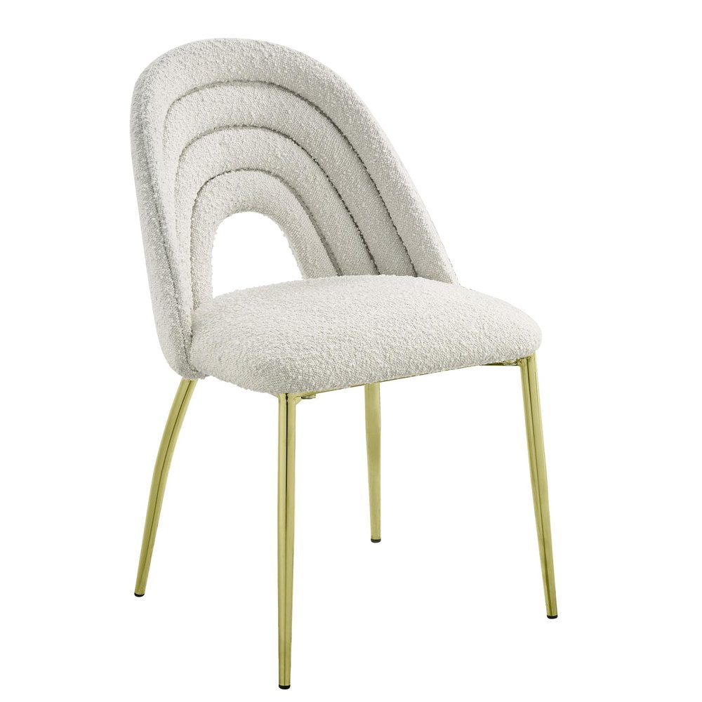 Set of Two Beige and Gold Fabric Dining Side Chairs