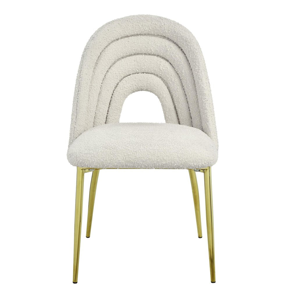 Set of Two Beige and Gold Fabric Dining Side Chairs