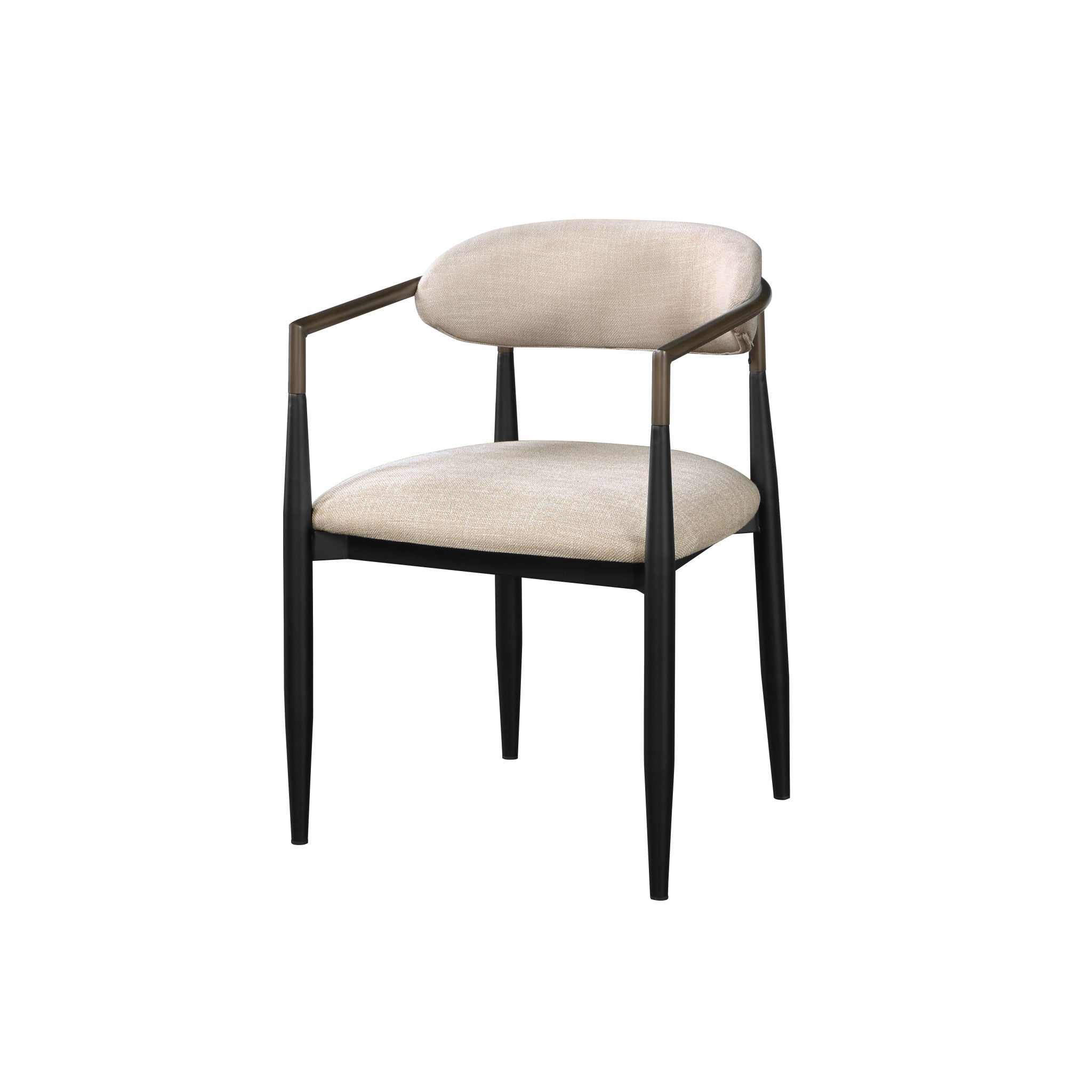 Set of Two Beige And Black Upholstered Fabric Open Back Dining Arm Chairs