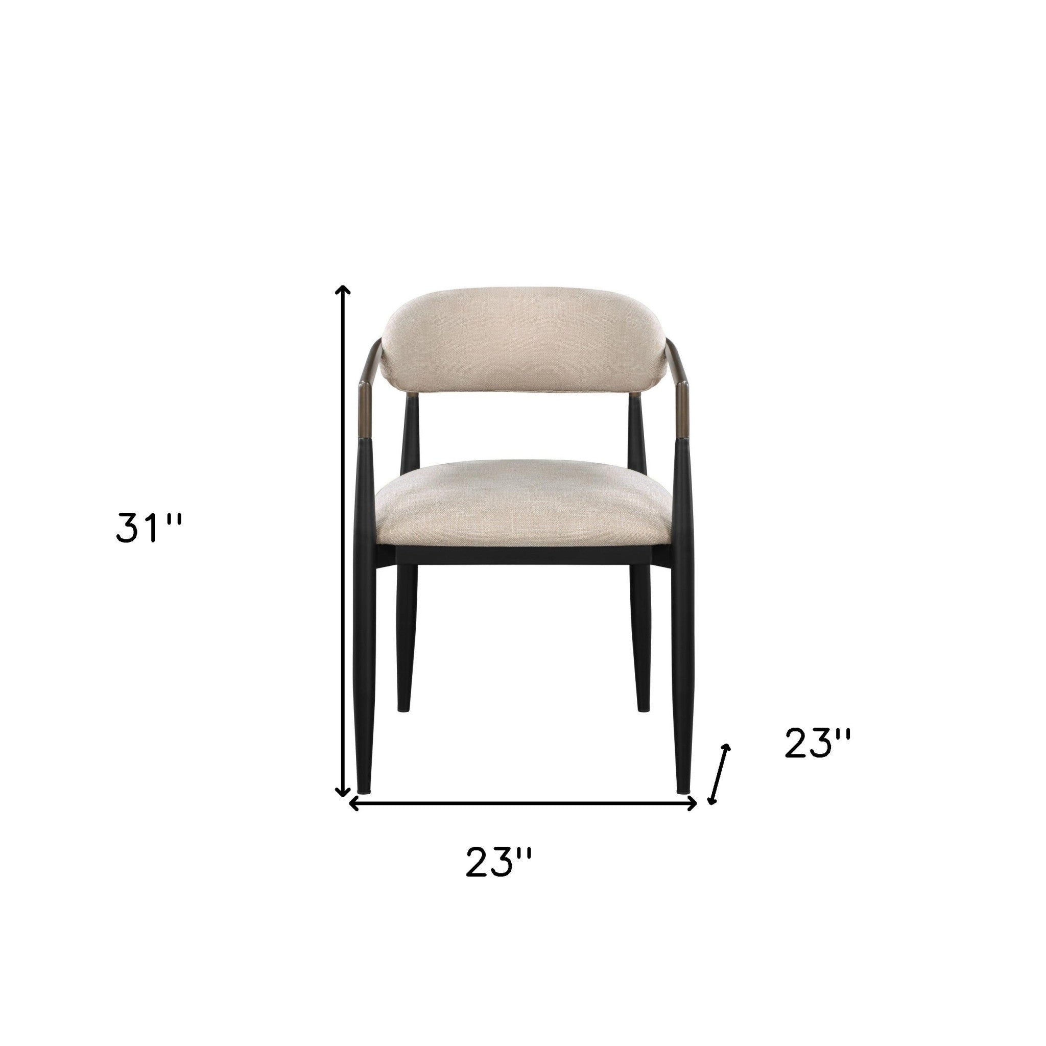 Set of Two Beige And Black Upholstered Fabric Open Back Dining Arm Chairs