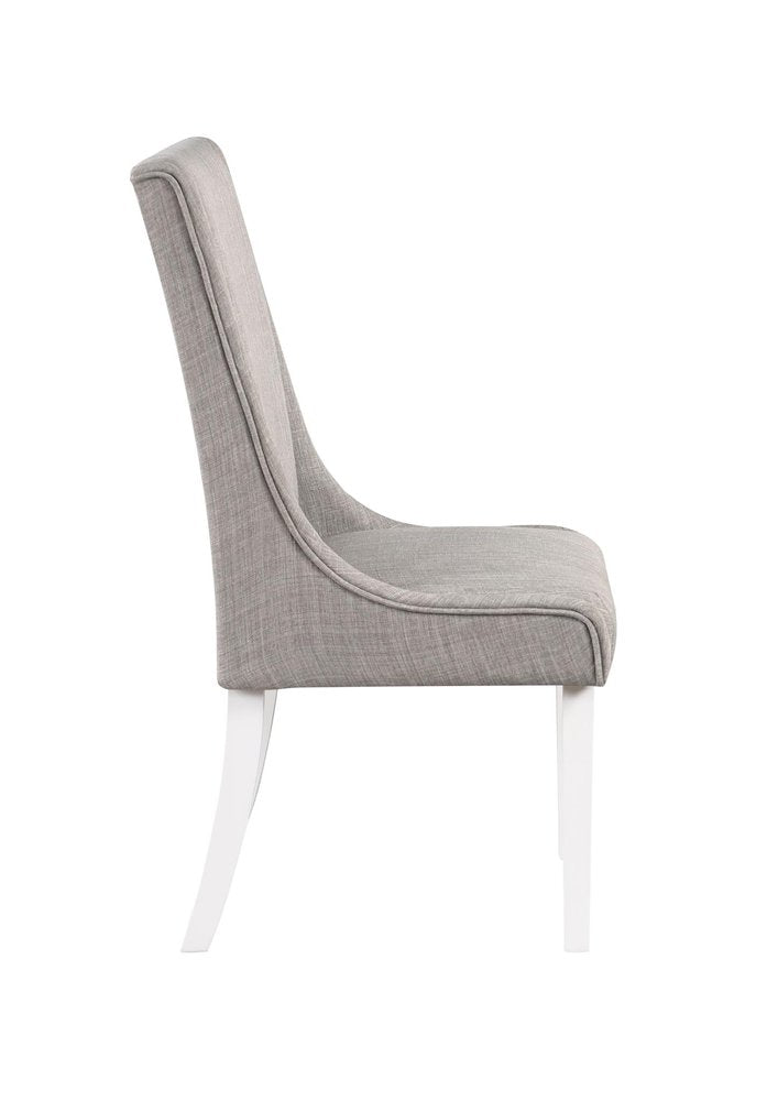 Set of Two Gray and White Linen Dining Side Chairs