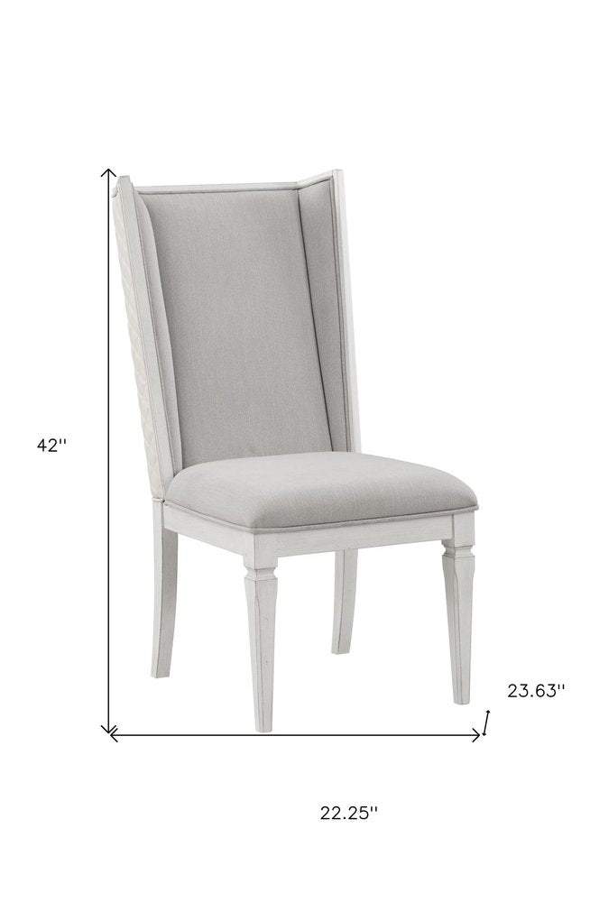 Set of Two Light Gray and White Linen Open Back Dining Side Chairs