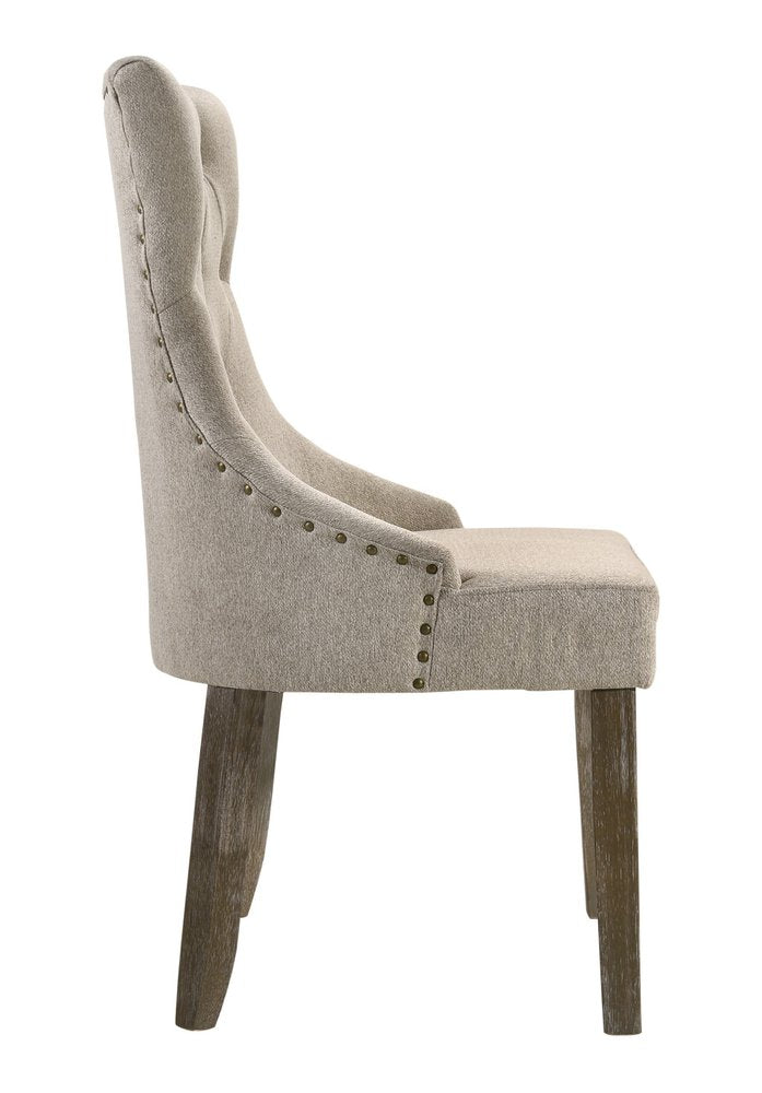 Set of Two Gray Tufted Fabric Dining Side Chairs