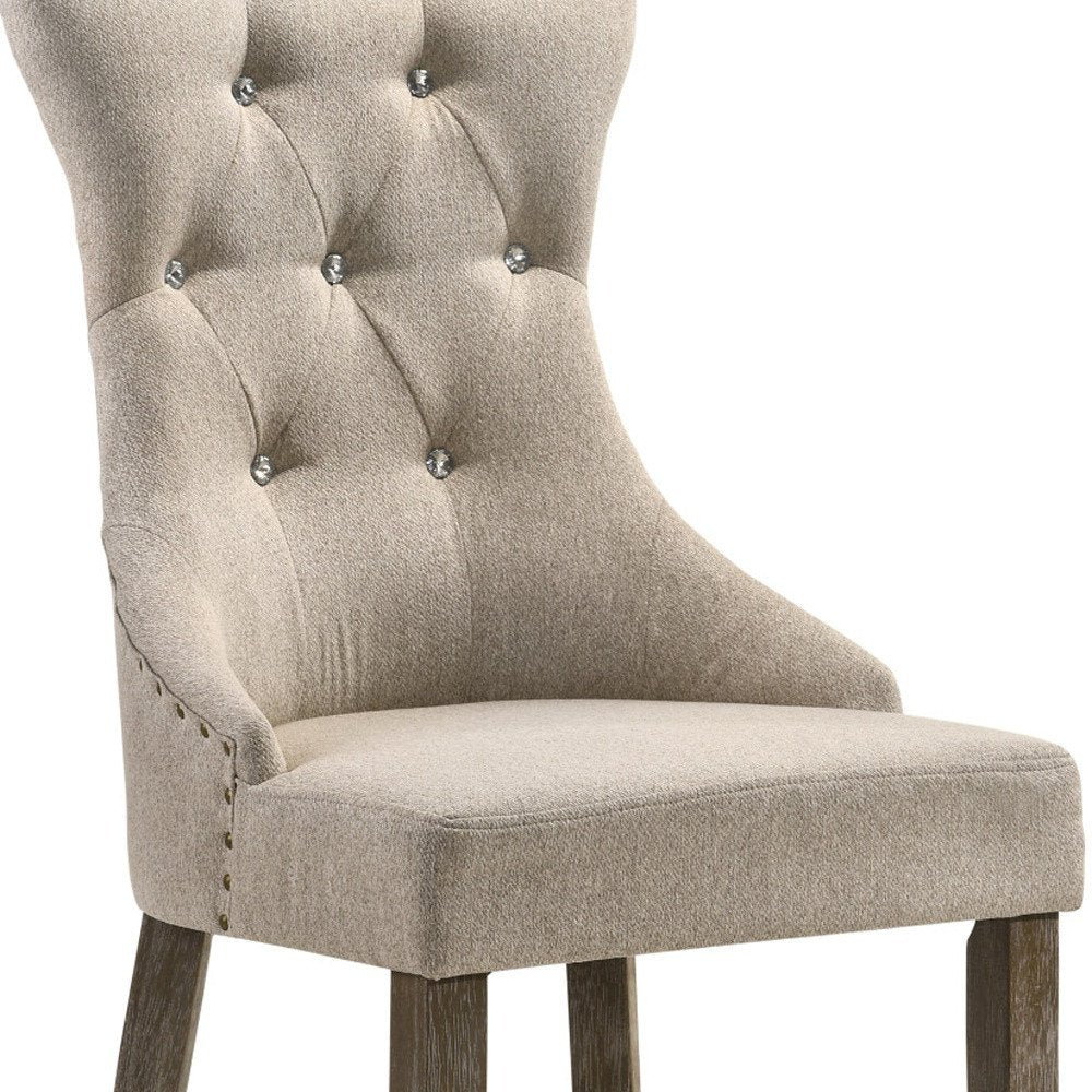 Set of Two Gray Tufted Fabric Dining Side Chairs