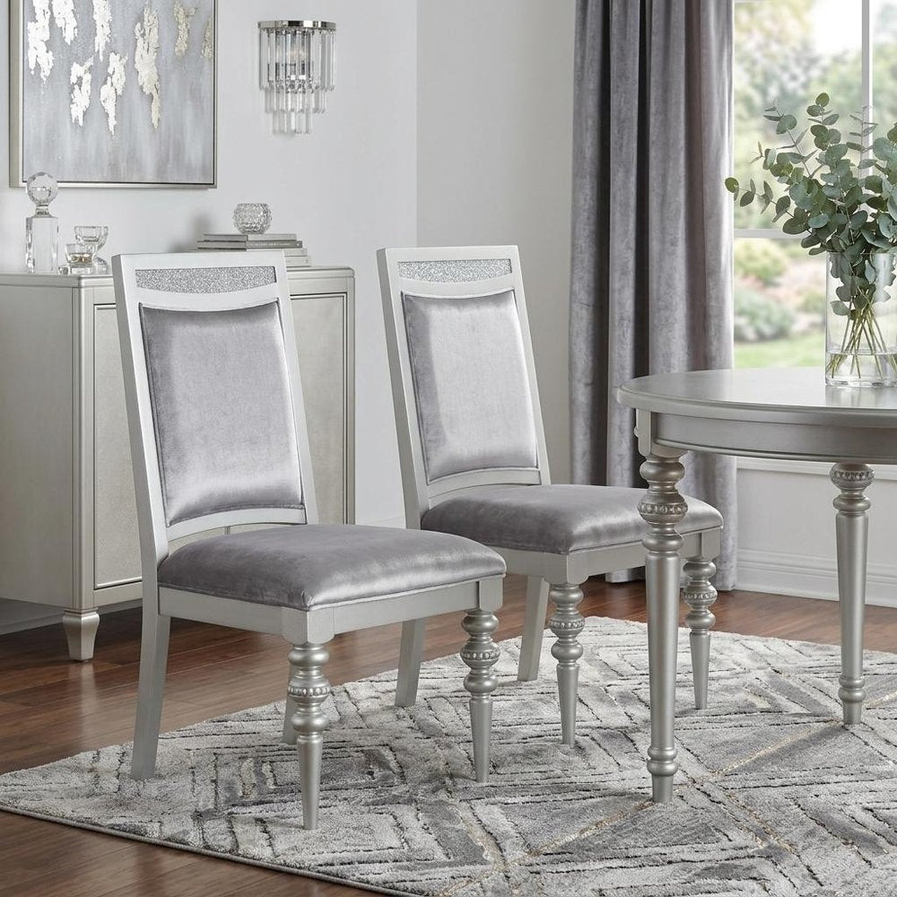 Set of Two Platinum Fabric Dining Side Chairs