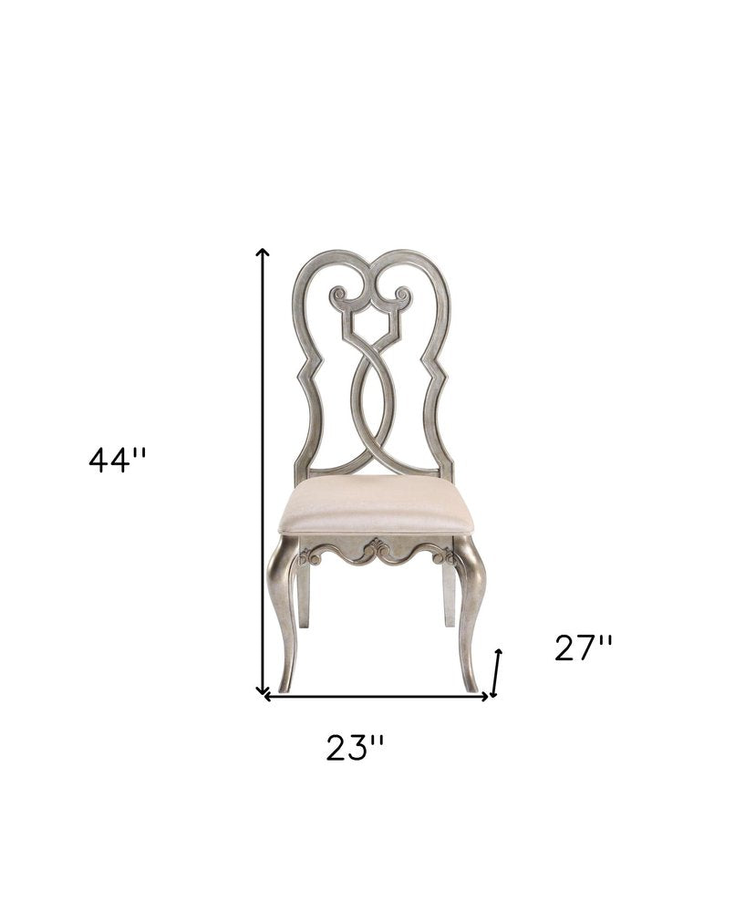 Set of Two Ivory and Champagne Upholstered Velvet And Solid Wood Dining Side Chairs