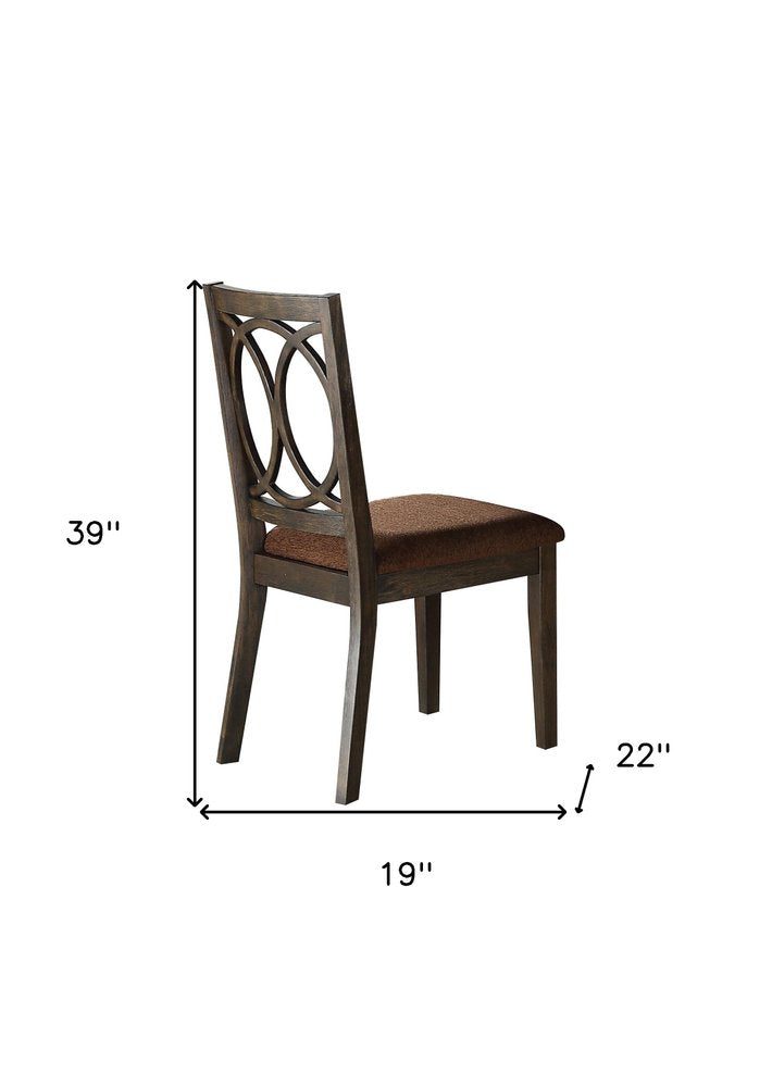 Set of Two Brown and Espresso Fabric Open Back Dining Side Chairs
