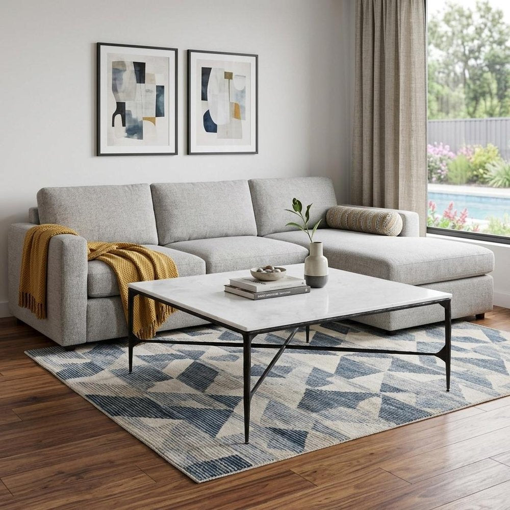 42" Black and White Genuine Marble And Iron Square Coffee Table