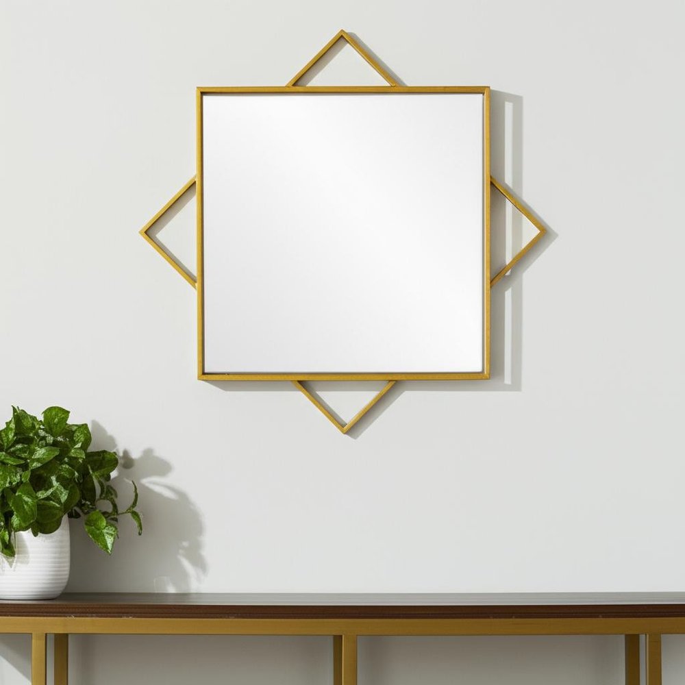 24" Gold Metal Geo Square Accent Mirror