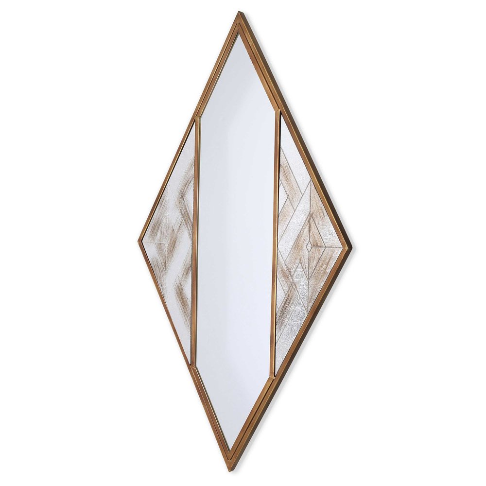 38" Brass And Silver Mixed Metal Diamond Accent Mirror