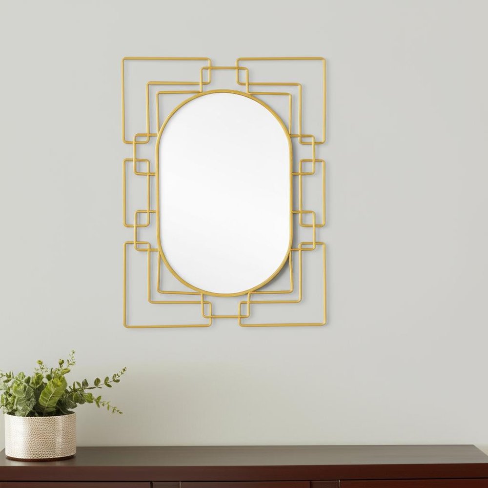 36" Gold Metal Geometric Oval Accent Mirror