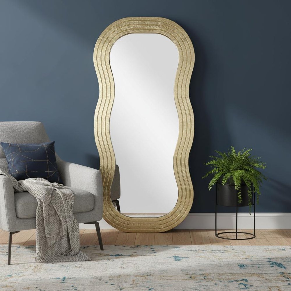 48" Gold Wood Abstract Accent Mirror