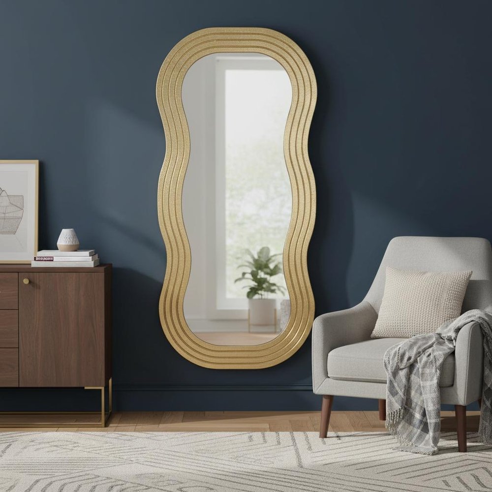 48" Gold Wood Abstract Accent Mirror