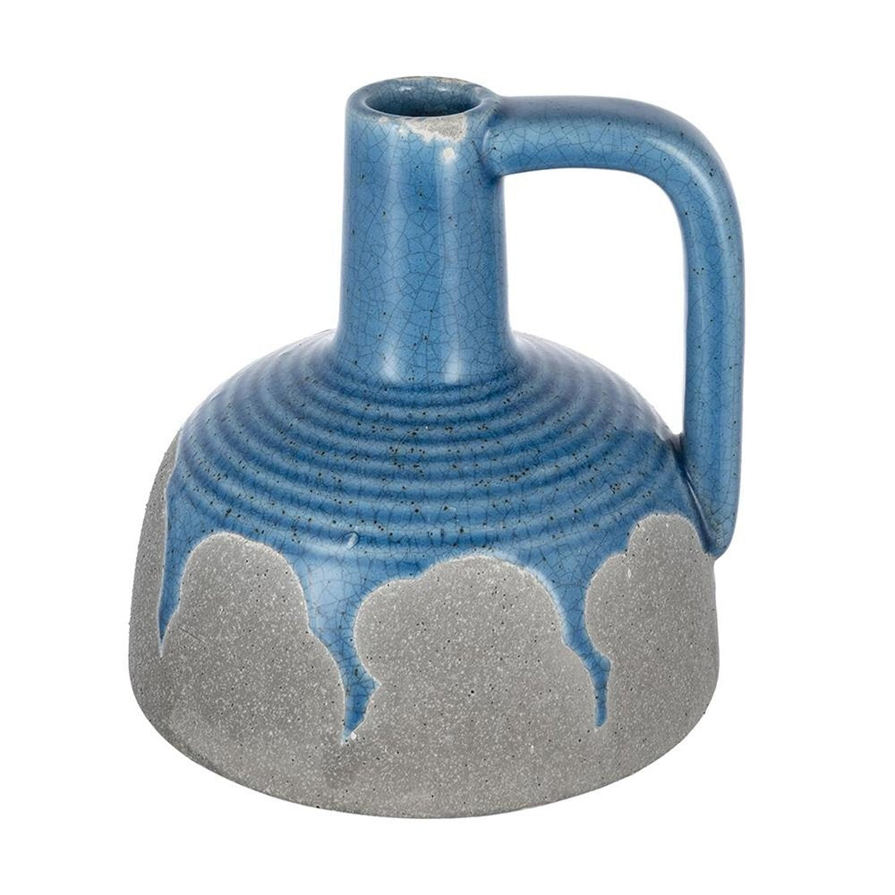 9" Blue And Gray Ceramic Urn Jug Vase