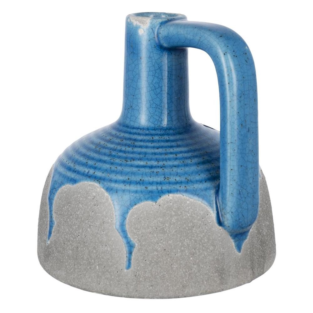 9" Blue And Gray Ceramic Urn Jug Vase