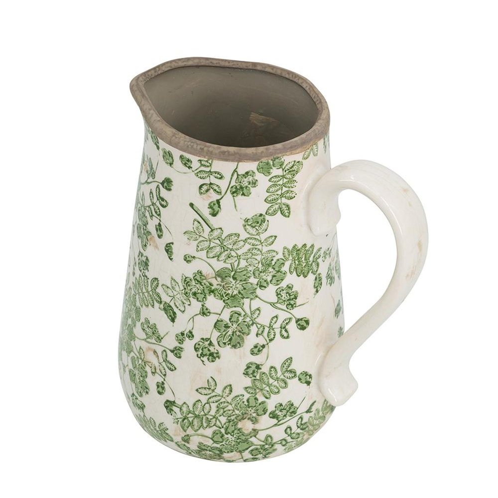 9" Green And White Leaf Ceramic Round Jug Vase