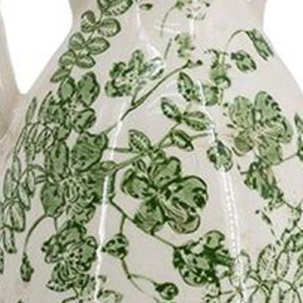 14" Green And White Leaf Ceramic Amphora Table Vase