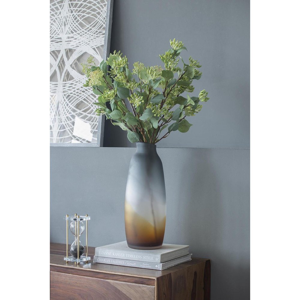 17" Charcoal And Orange Ombre Glass Table Vase