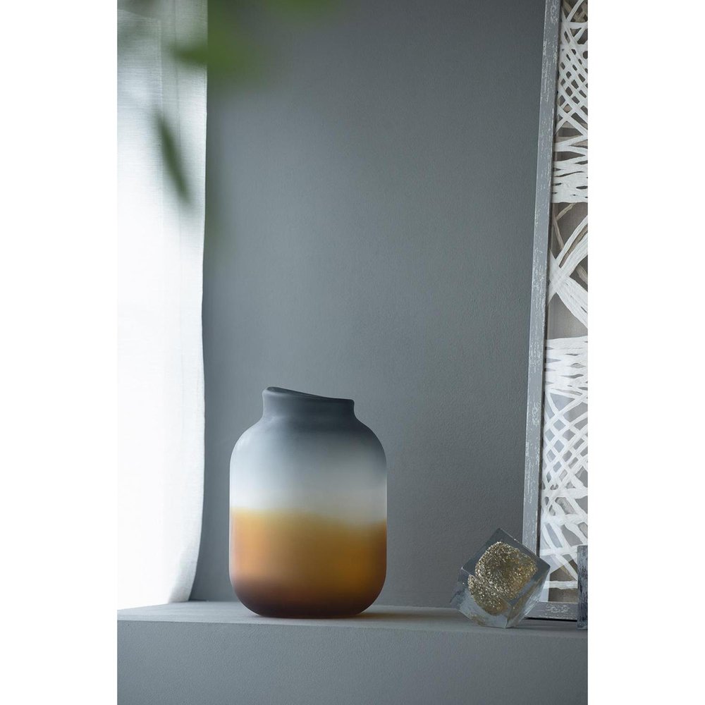 11" Charcoal And Orange Ombre Round Glass Table Vase