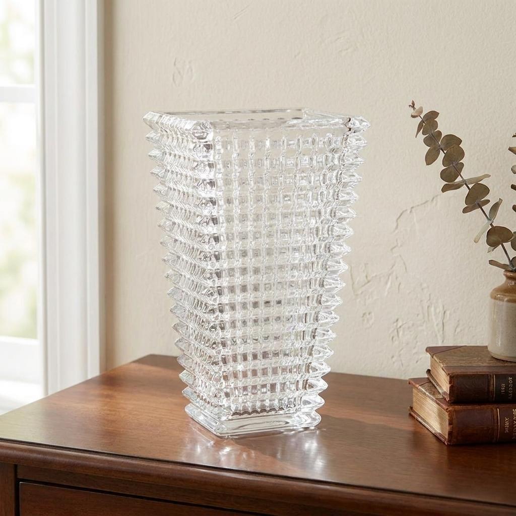 11" Clear Geometric Glass Table Vase