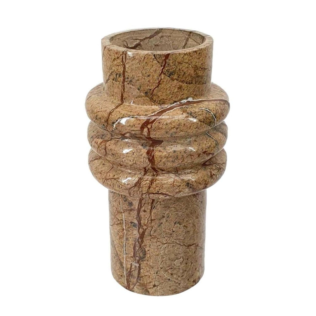 8" Brown Genuine Marble Ridged Table Vase