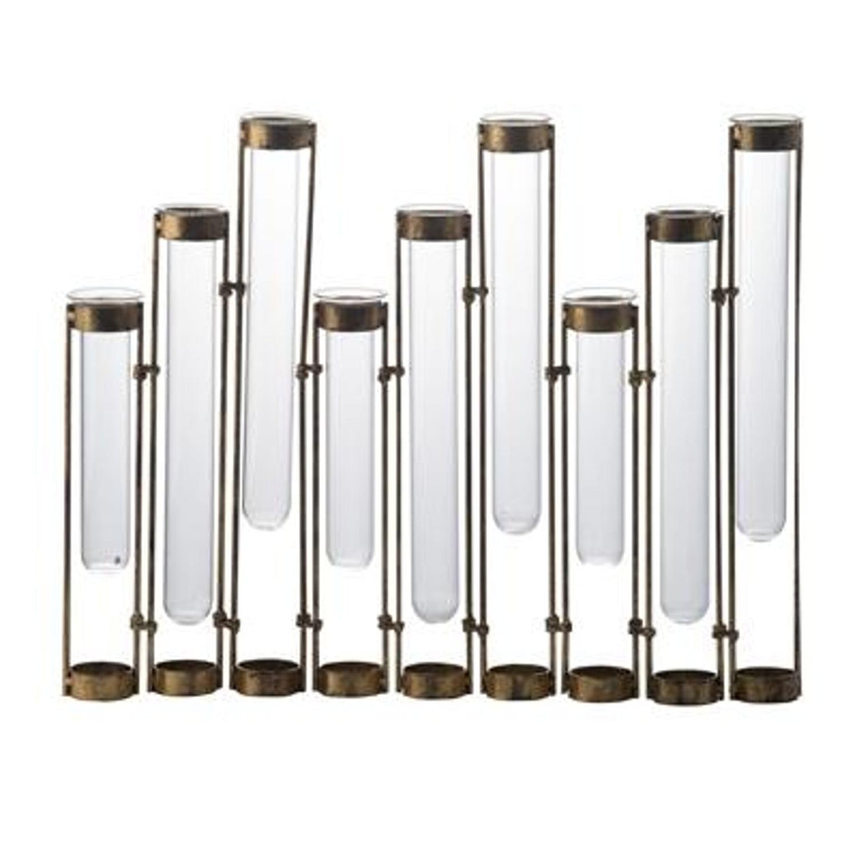 14" Bronze And Clear Glass And Metal Cylinder Table Vase