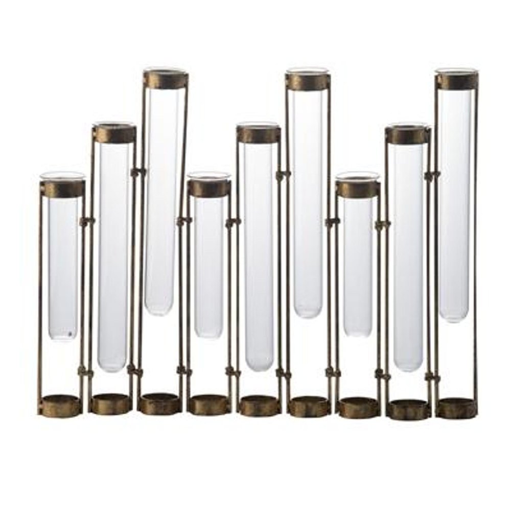 14" Bronze And Clear Glass And Metal Cylinder Table Vase