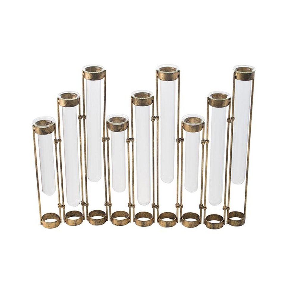 14" Bronze And Clear Glass And Metal Cylinder Table Vase