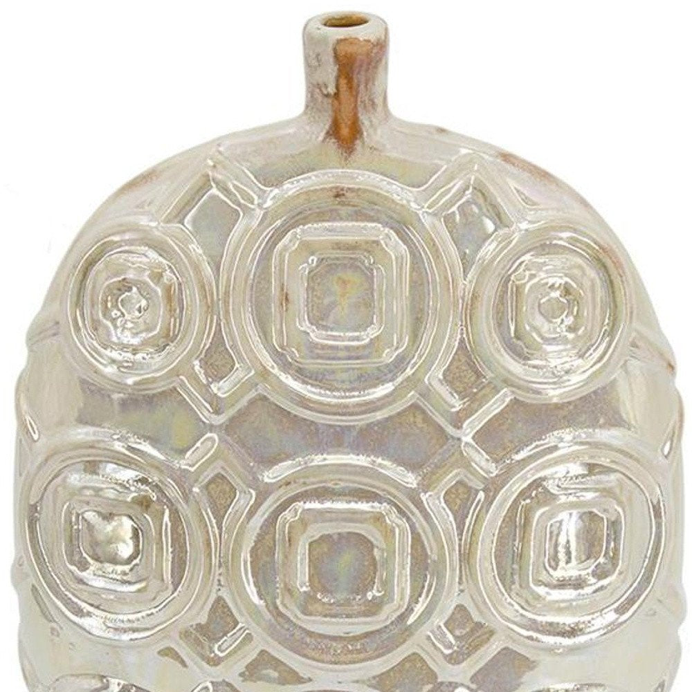 16" Cream Geometric Ceramic Bud Table Vase
