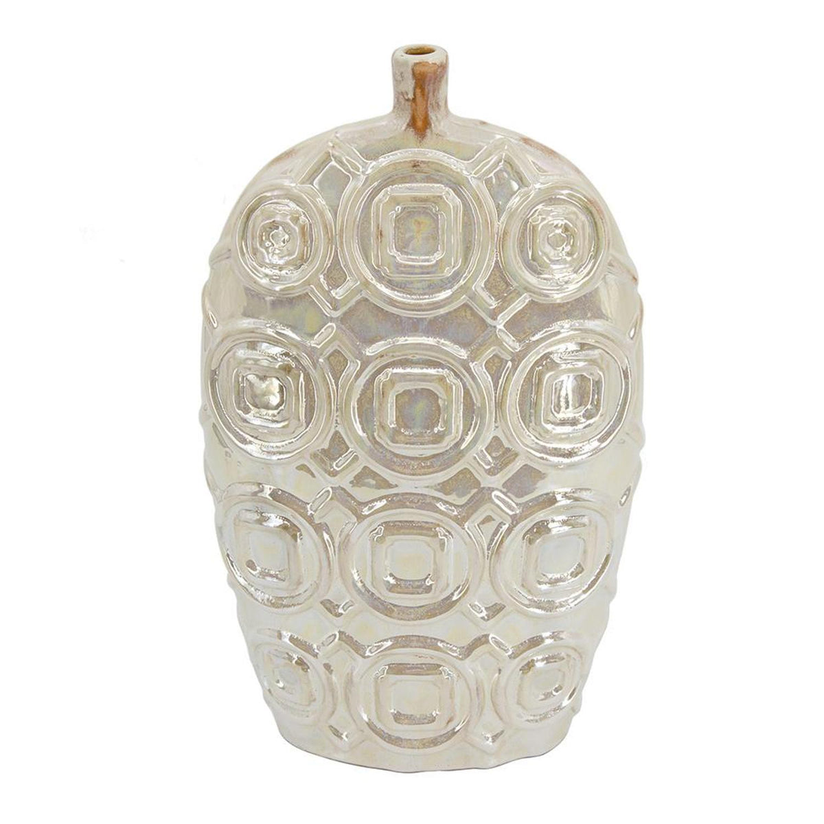 16" Cream Geometric Ceramic Bud Table Vase