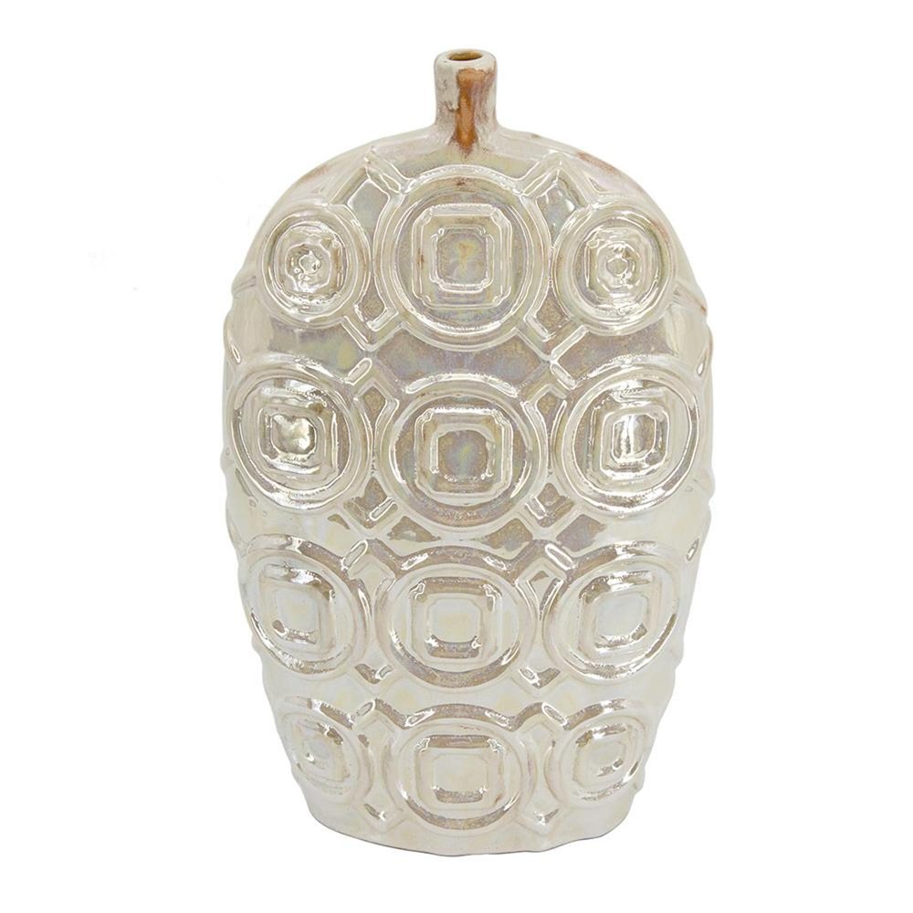 16" Cream Geometric Ceramic Bud Table Vase