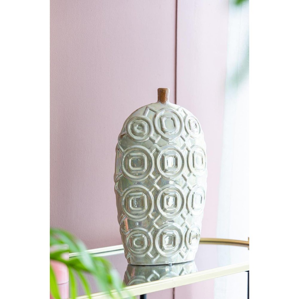 20" Cream Geometric Ceramic Bud Table Vase