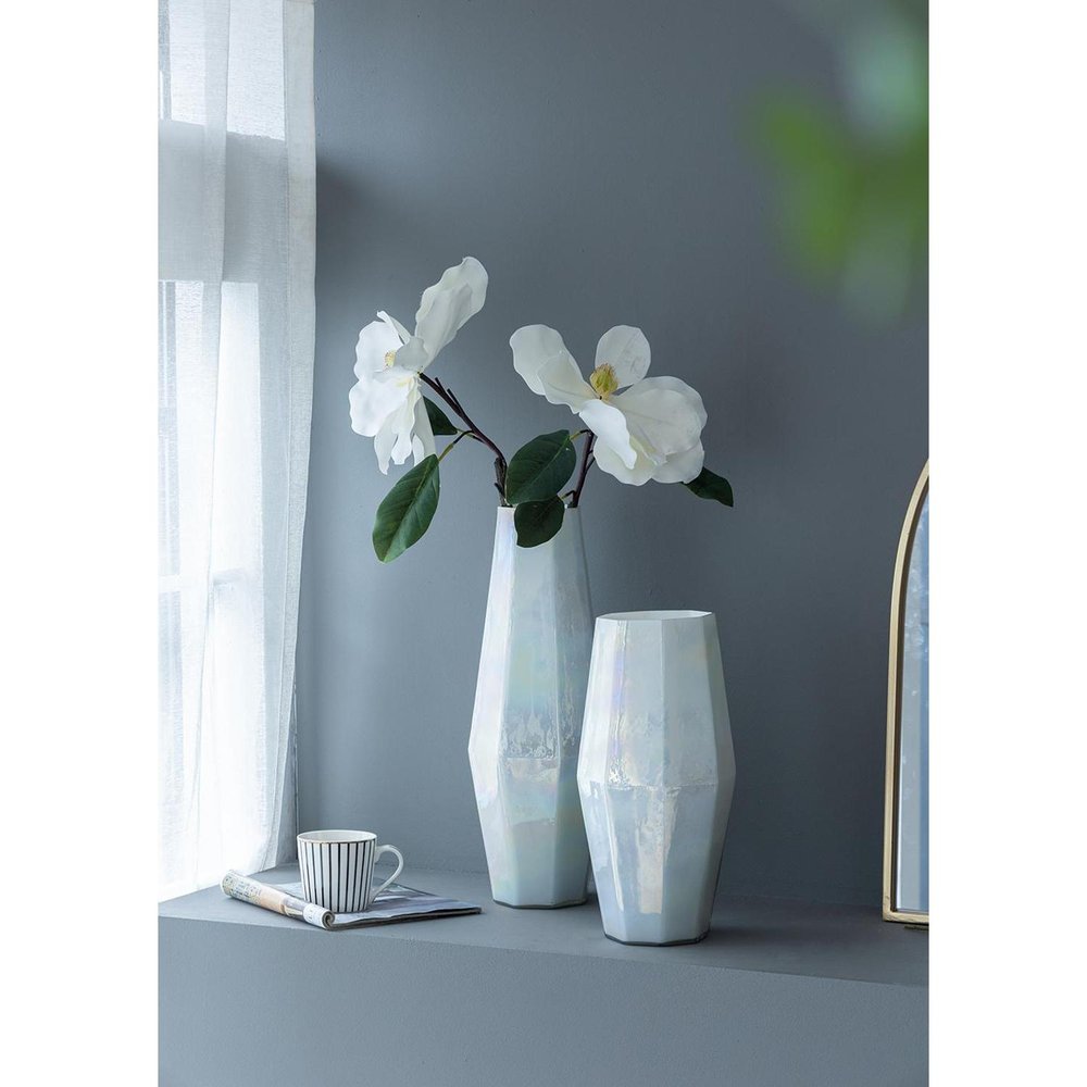 20" Blue And Opal Glass Cylinder Table Vase