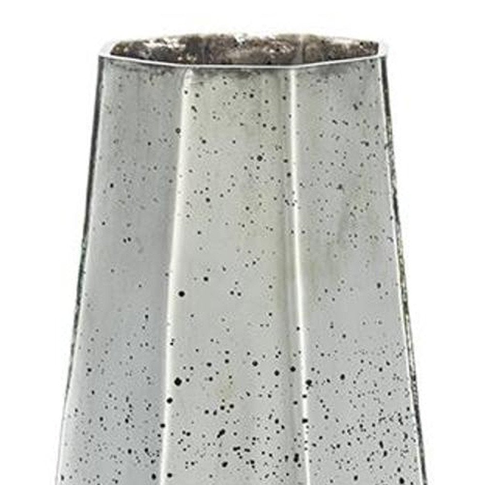 20" Antiqued Silver Glass Cylinder Table Vase