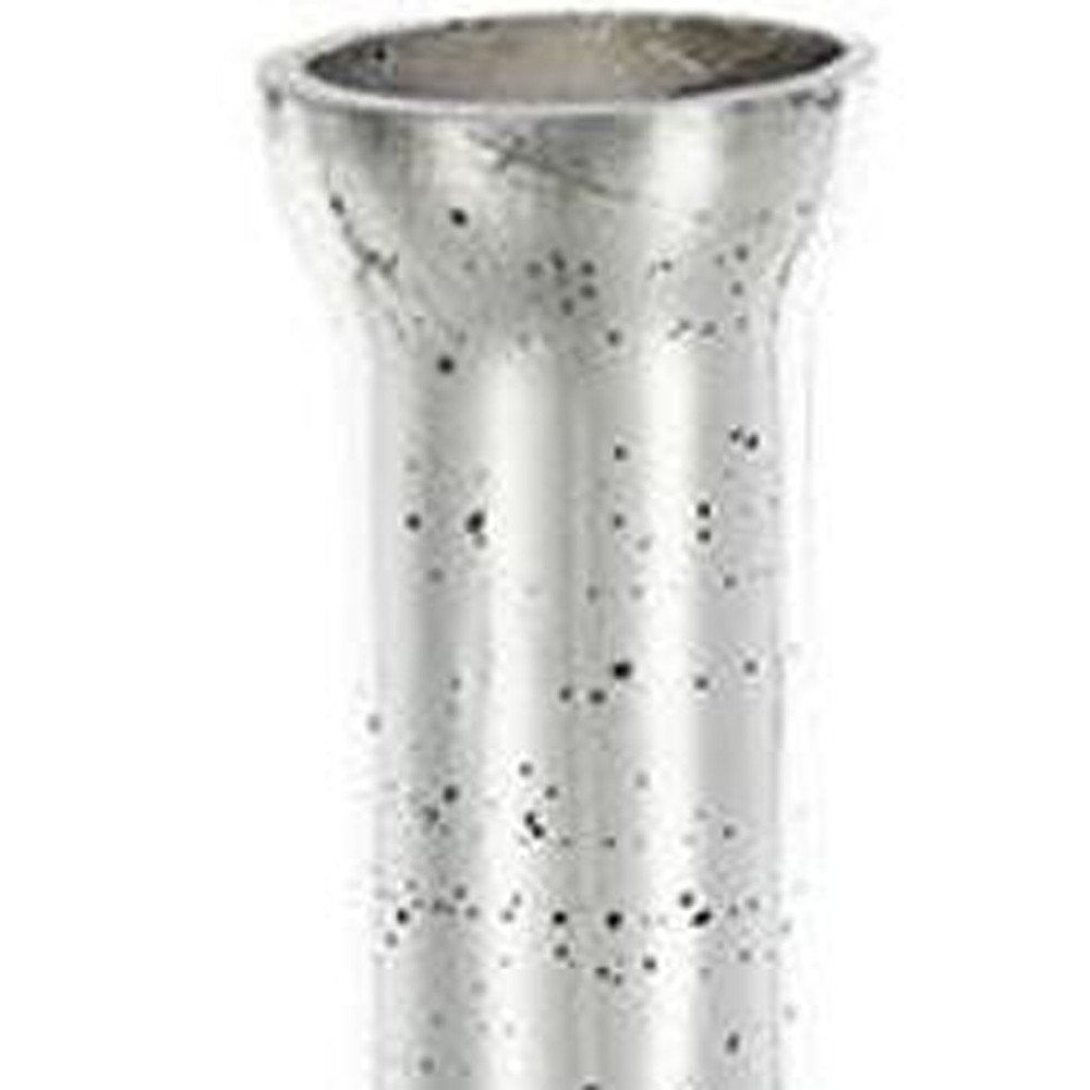 25" Antiqued Silver Floral Glass Bottle Table Vase