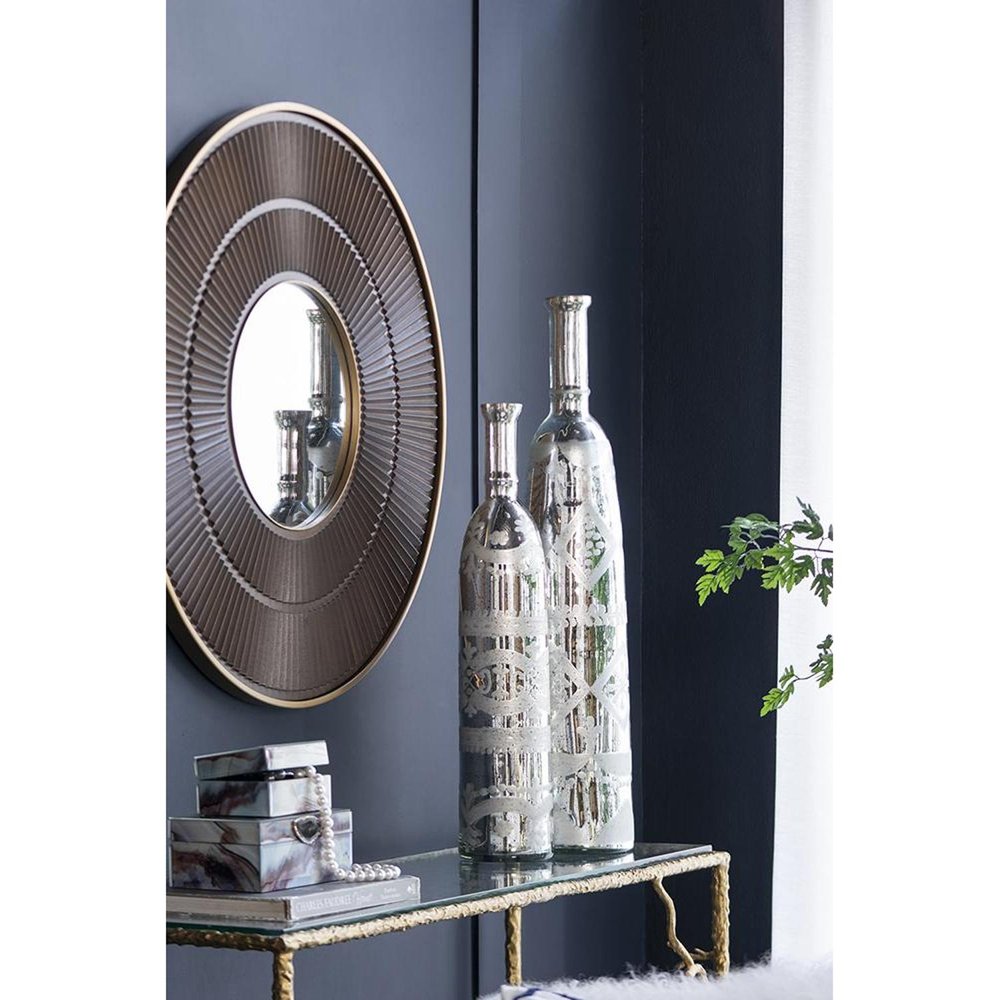 25" Antiqued Silver Floral Glass Bottle Table Vase