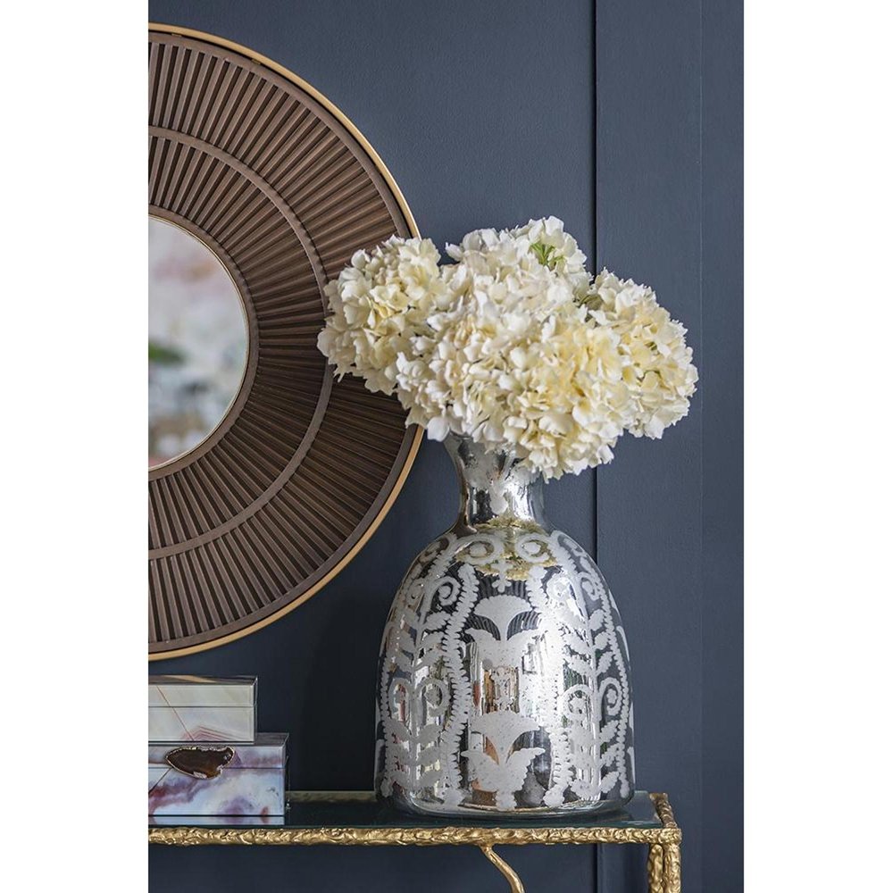 18" Antiqued Silver Floral Glass Table Vase