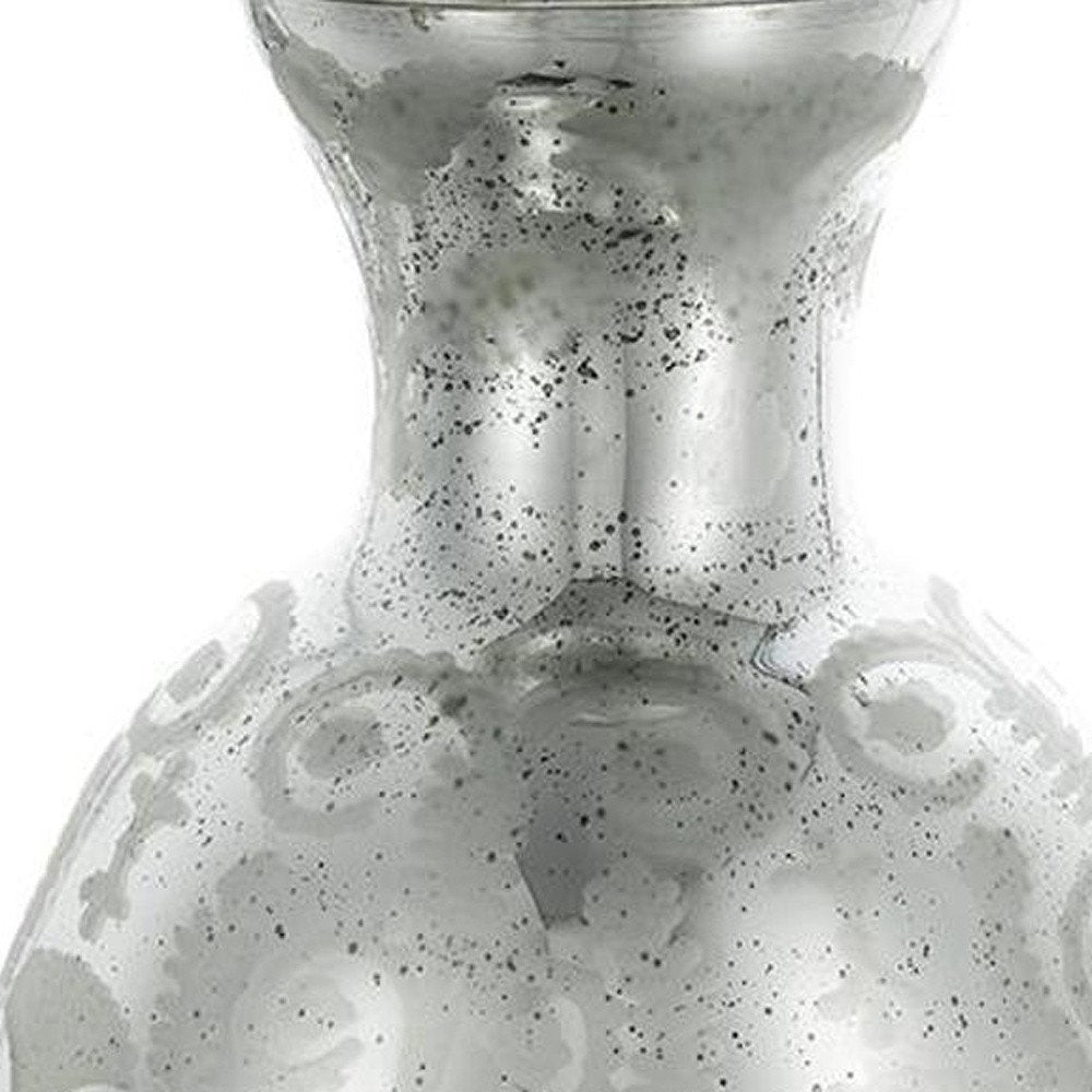 18" Antiqued Silver Floral Glass Table Vase