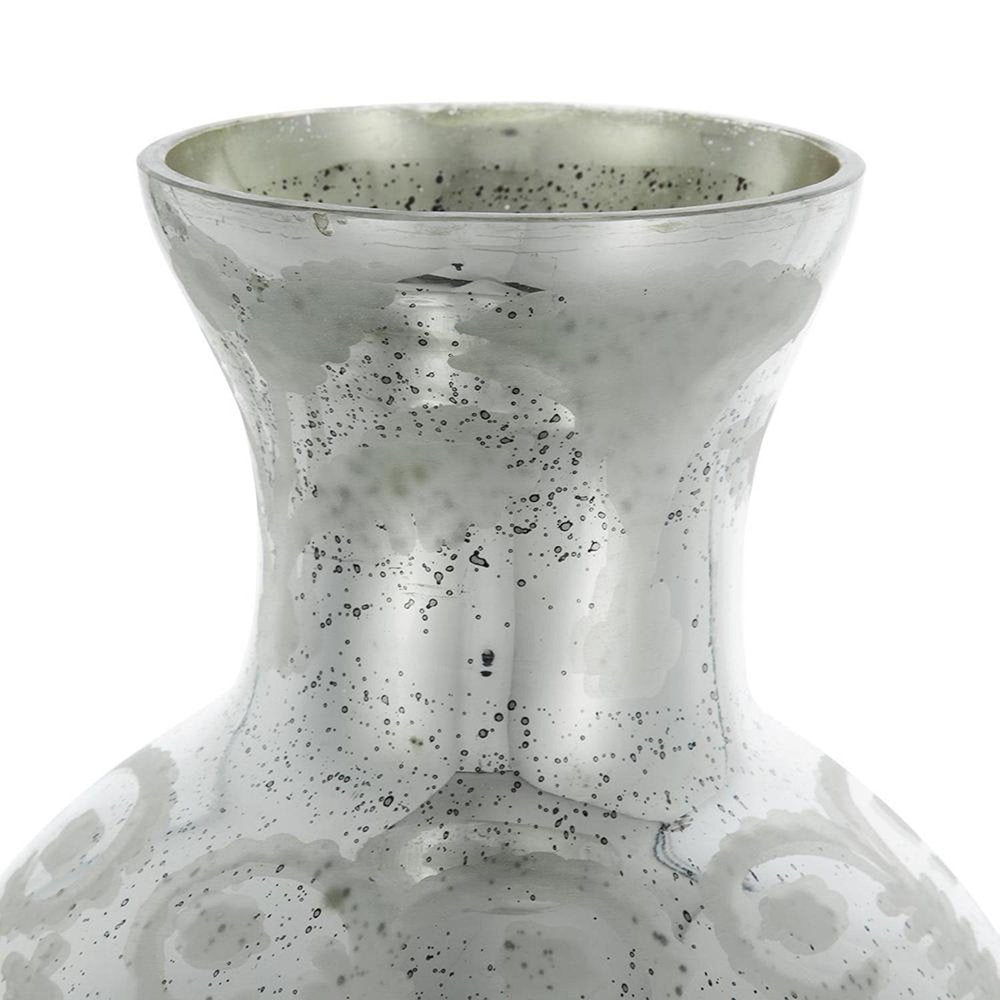 18" Antiqued Silver Floral Glass Table Vase
