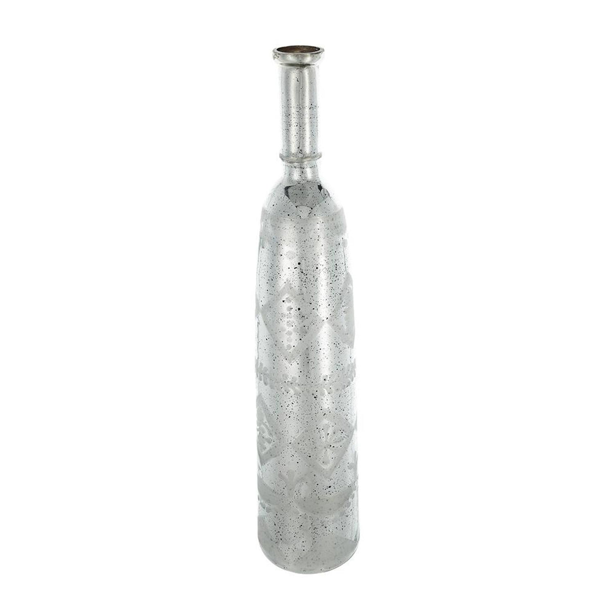 30" Antiqued Silver Floral Glass Bottle Table Vase