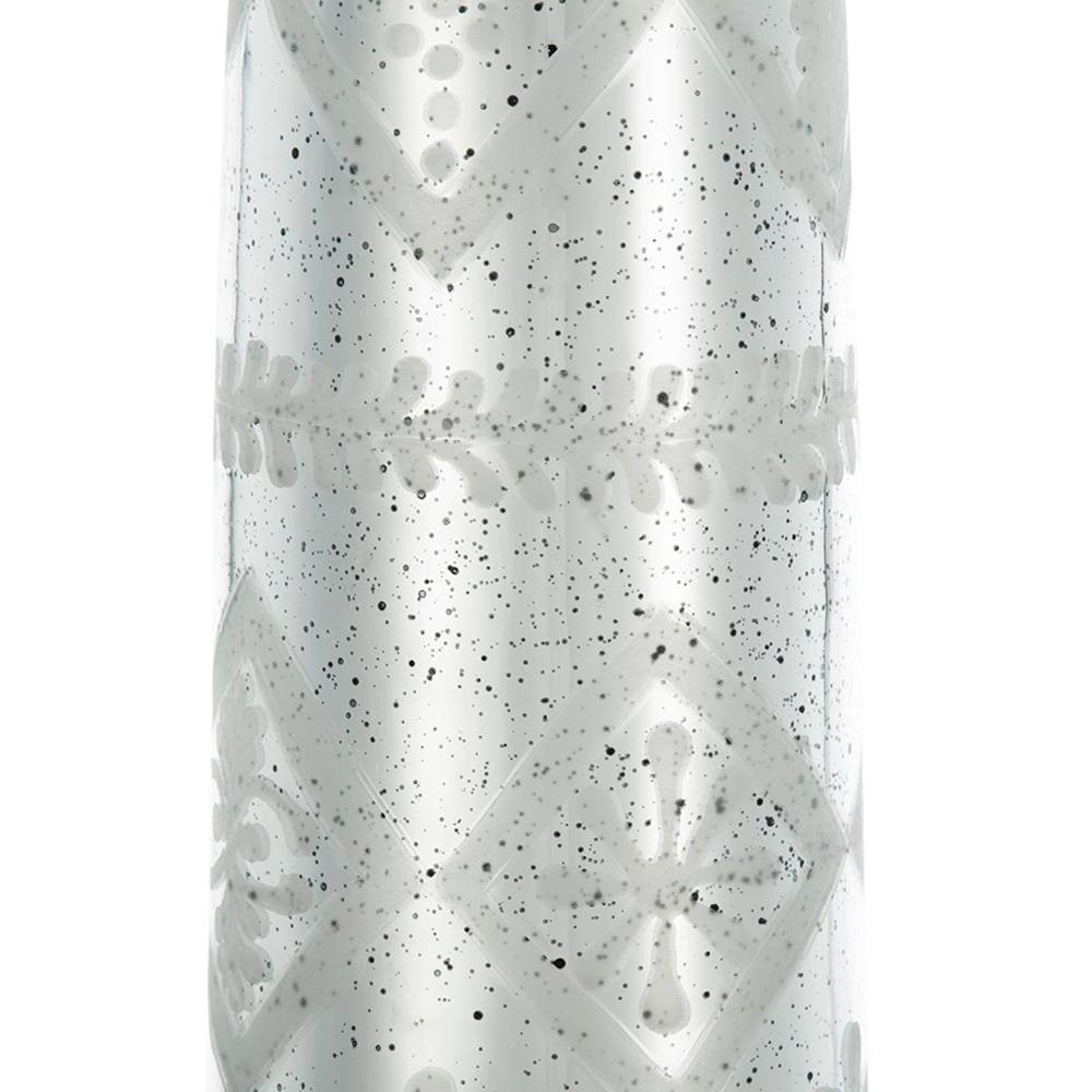 30" Antiqued Silver Floral Glass Bottle Table Vase
