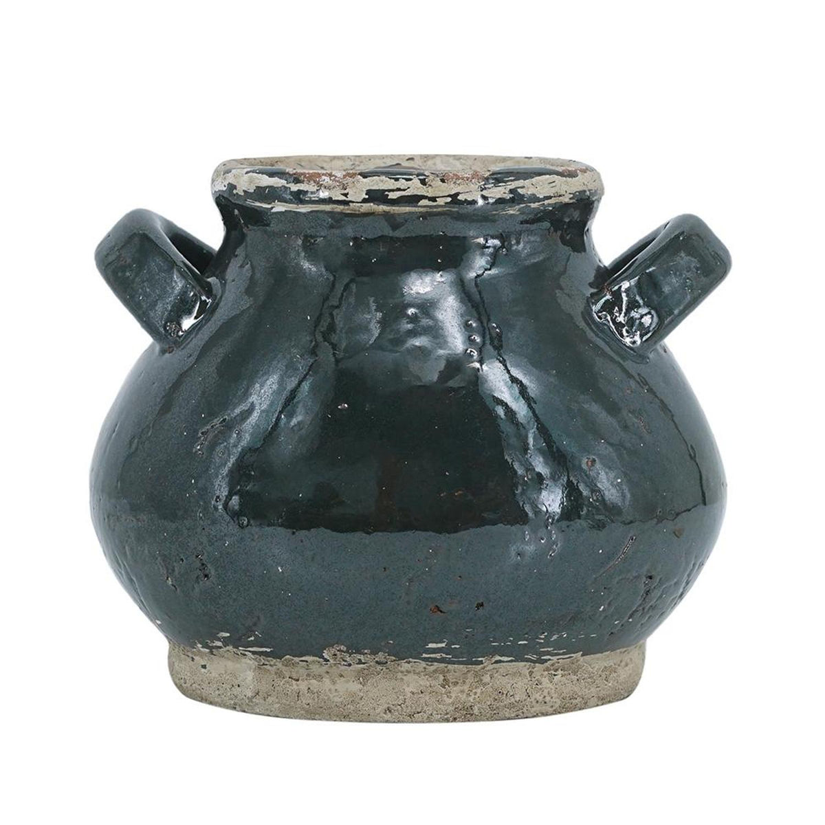 7" Dark Green And Sand Terracotta Round Jug Vase