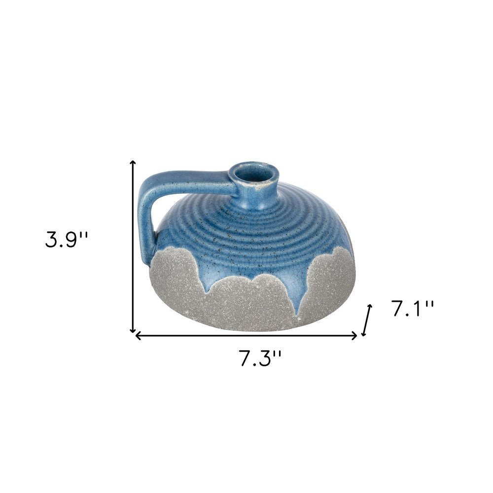 4" Blue And Gray Ceramic Bud Jug Vase