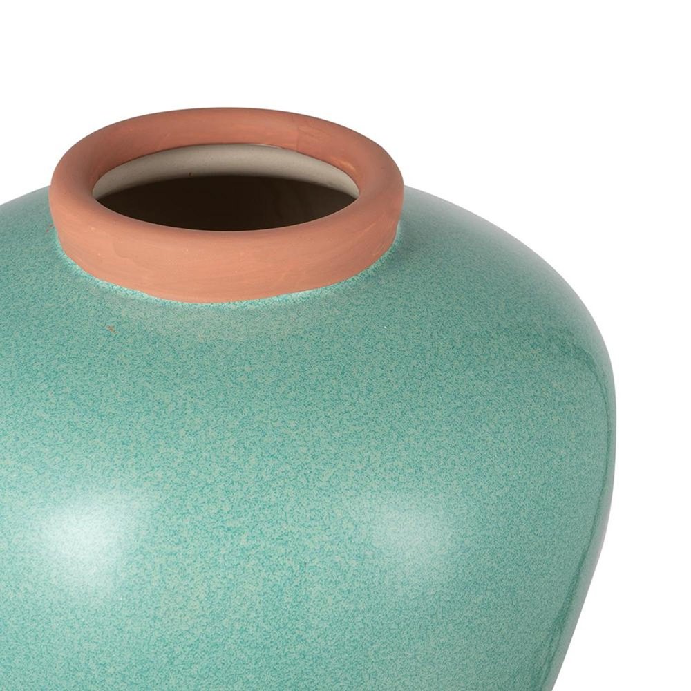 9" Natural And Teal Blue Ceramic Round Table Vase
