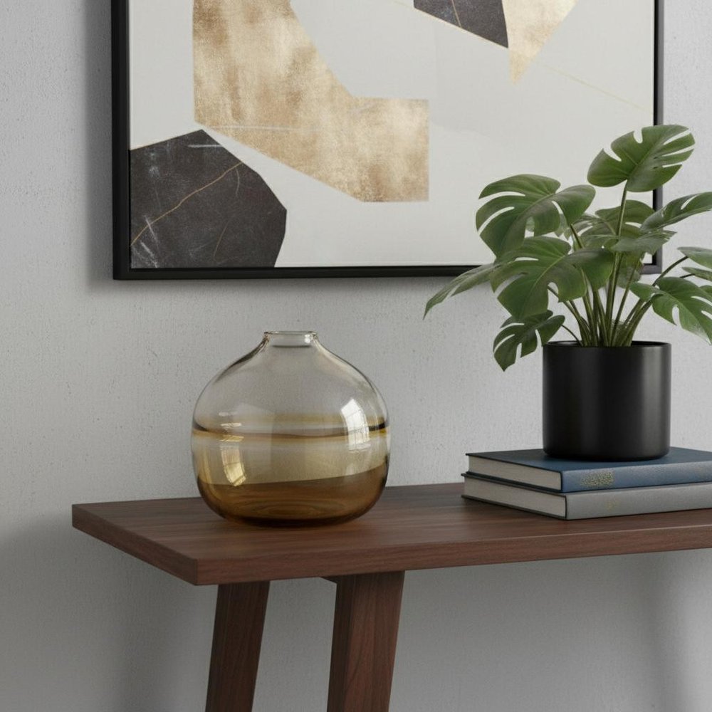 9" Clear And Brown Ombre Glass Round Table Vase