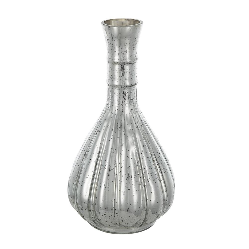 10" Antiqued Silver Glass Round Table Vase